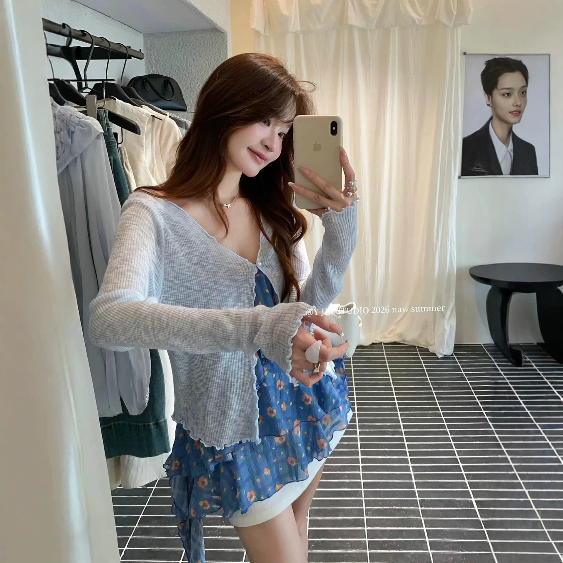 Irregular ruffled one-button versatile sun protection cardigan for women, cool and beautiful in summer, thin knitted cardigan