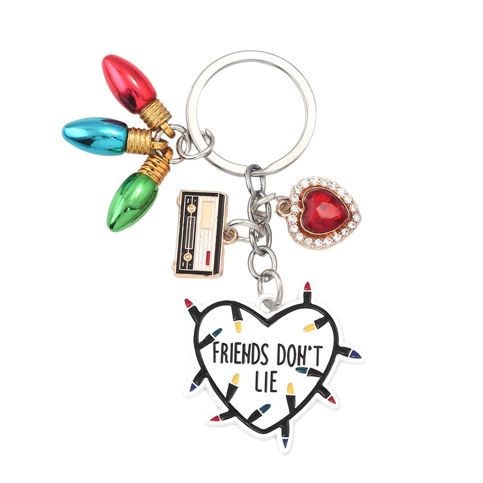 Friendship Gift Keychain Stranger Things Merch Heart Small Light Bulb Combination Pendant Heart Keychain Necklace