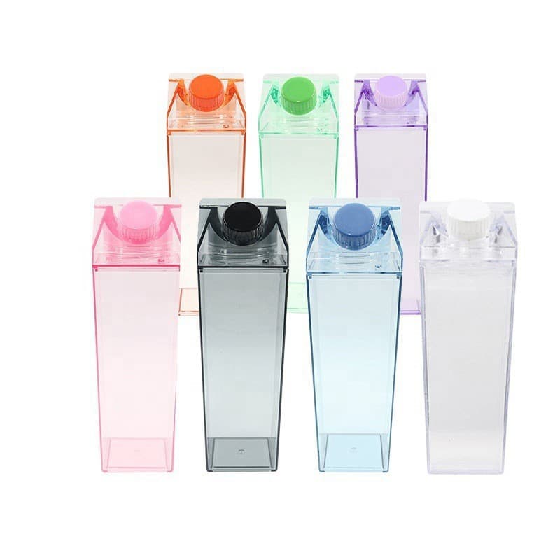 In Stock Trendy Transparent PS Square Milk Cup 500ML 750ML 1000ML Water Cup L Hot Selling Plastic Milk Carton