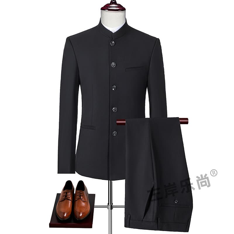 Premium Men's Black Zhongshan Suit with Mandarin Collar, Gray Chinese-Style Men's Suit, Blue New Chinese-Style Suit Set