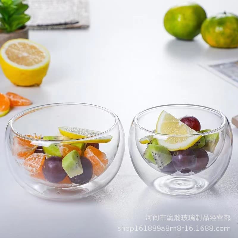 Manufacturer supplies double-layer anti-scald glass bowl, creative yogurt ice cream dessert bowl, high temperature resistant transparent insulated small bowl