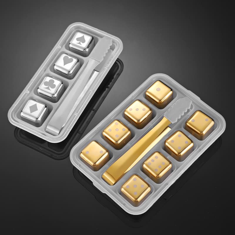 304 Quick-Freeze Stainless Steel Ice Cubes, Barware for Whisky, Metal Ice Pellets, Iron Dice Gift Box