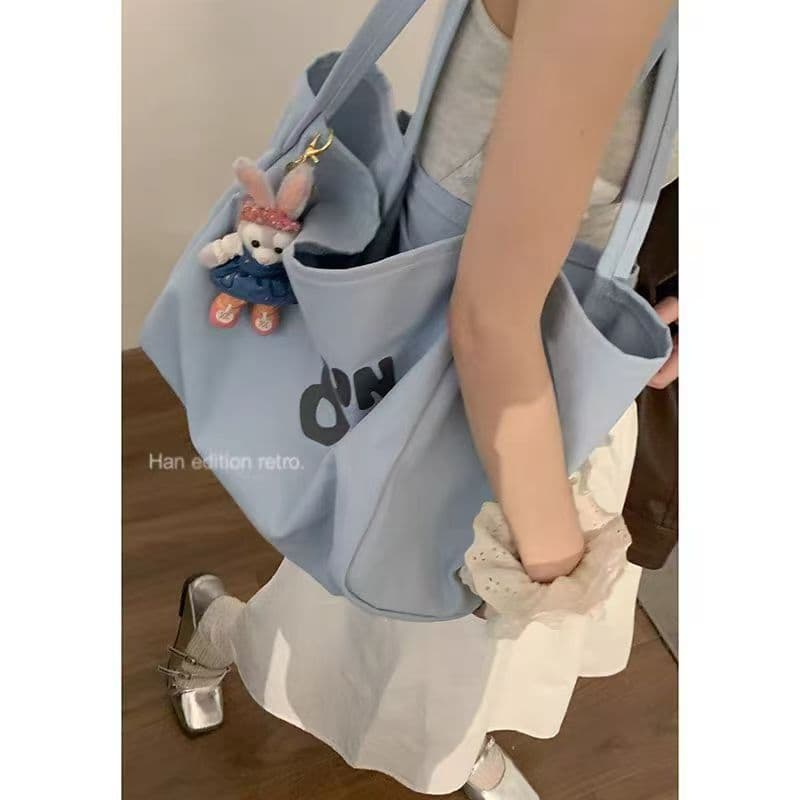 Canvas Bag for Girls Students School Commute Shoulder Bag Versatile Tote Bag Large Capacity Outdoor Handheld Cloth Bag