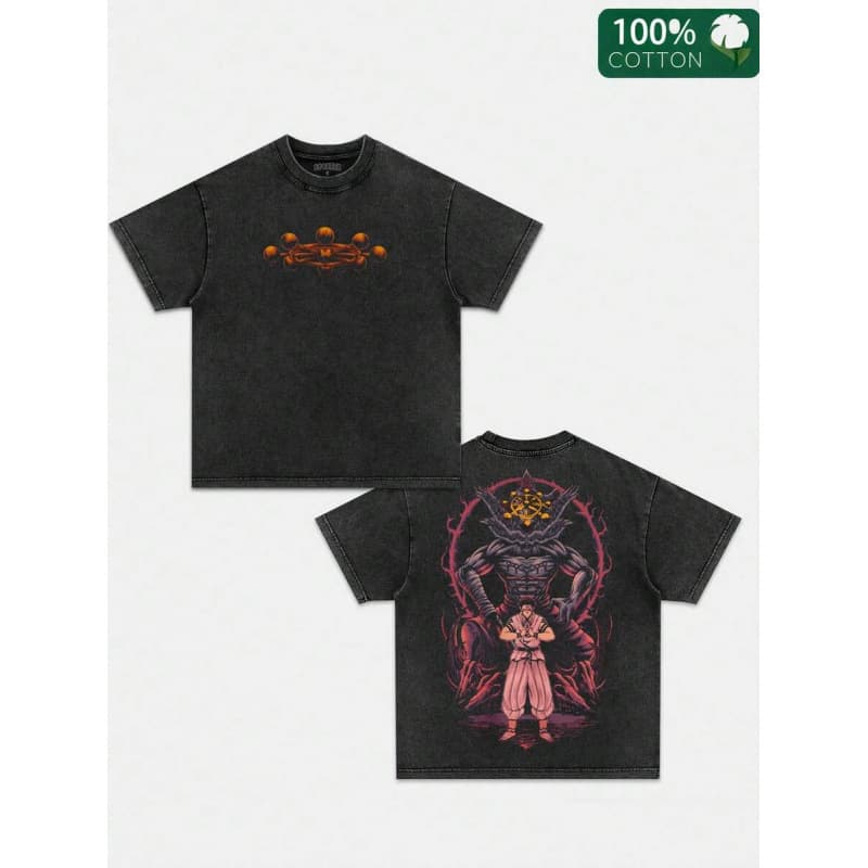 230G European Size Pure Cotton Anime Double Print Retro Washed T-Shirt, Anime A
