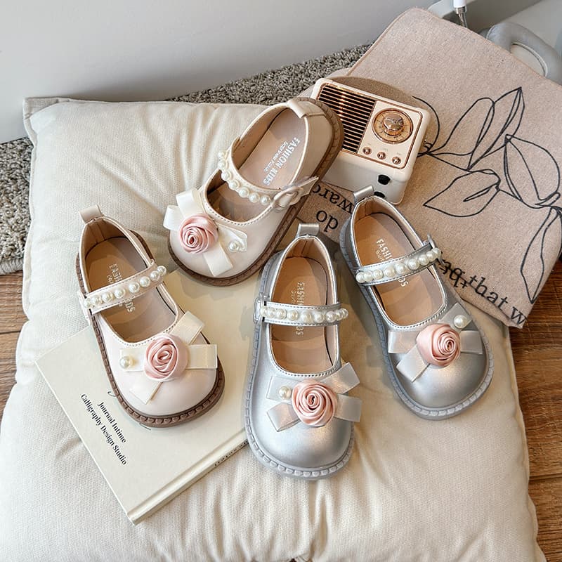 Girls Princess Shoes Spring Autumn New Flower Little Girl Leather Shoes Baby Girl Pearl Shoes for Toddler and Child
