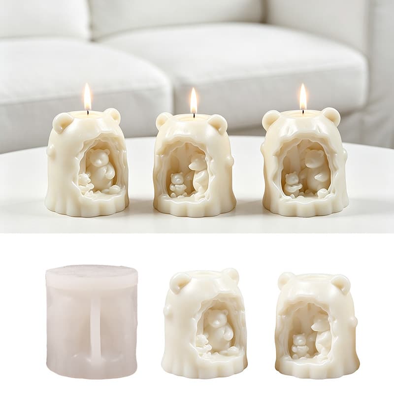 Tree Hollow Bear Silicone Mold DIY Forest Mother and Child Bear Animal Scented Candle Plaster Ornament Resin Mold