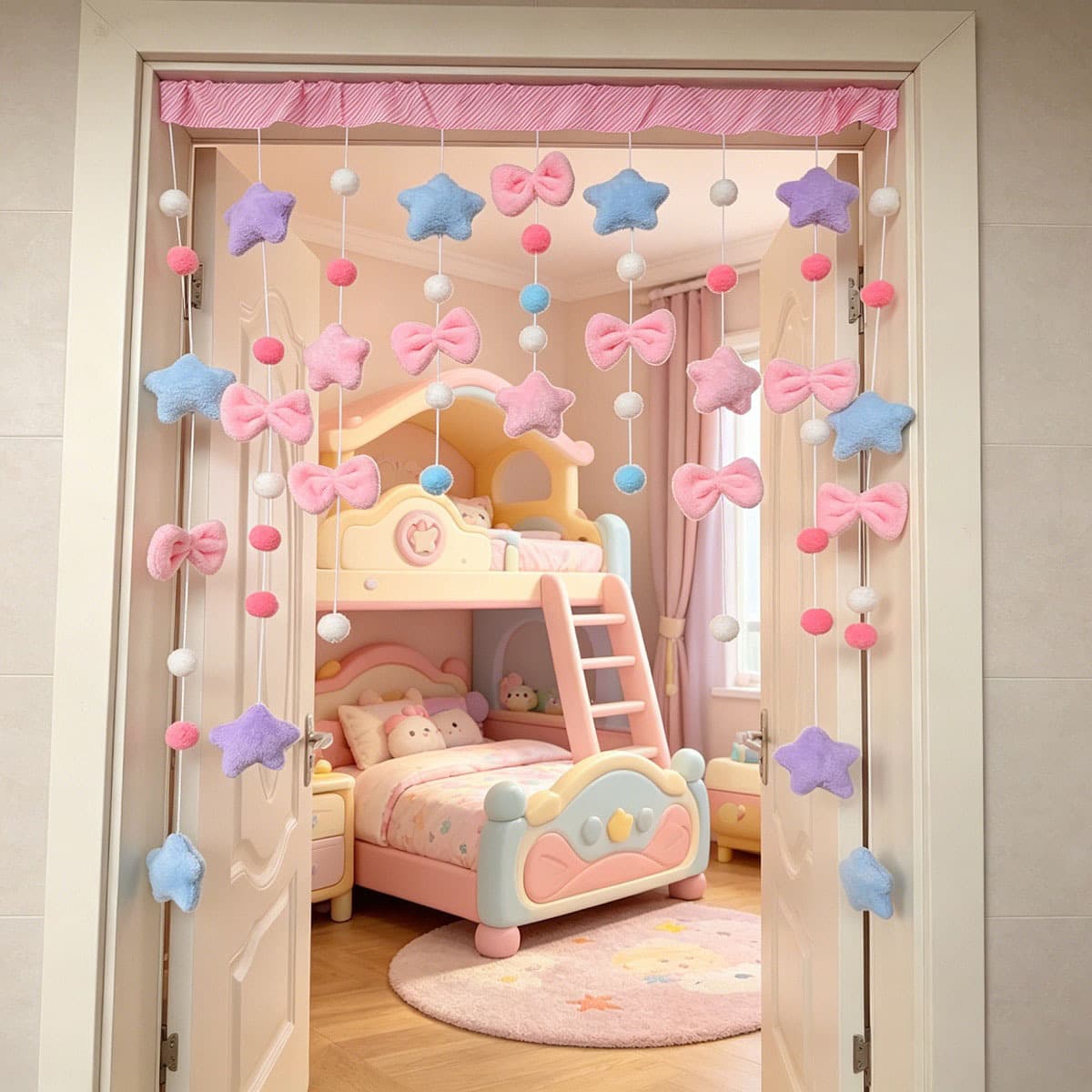 Gorgeous Star Heart Girl's Bedroom Half Curtain, No-Drill Balcony Bay Window Room Door Decorative Curtain, Ready-Made Door Curtain