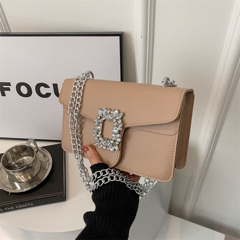 Trendy New Style Elegant Rhinestone Textured Fashionable New Arrival 2026 Chain Shoulder Crossbody Small Square Bag