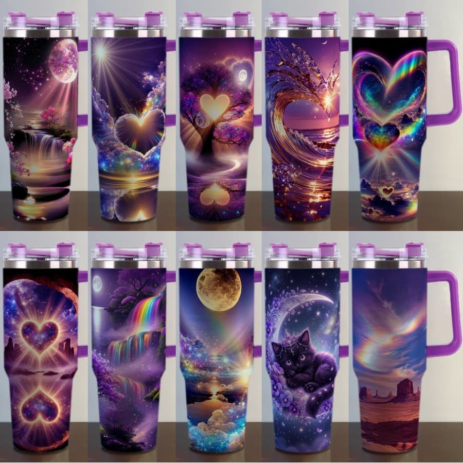 European and American Popular Cross-Border Dreamy Starry Sky Heart-Shaped Cat 40oz Second-Generation Handle Car Cup Insulated Ice Cup