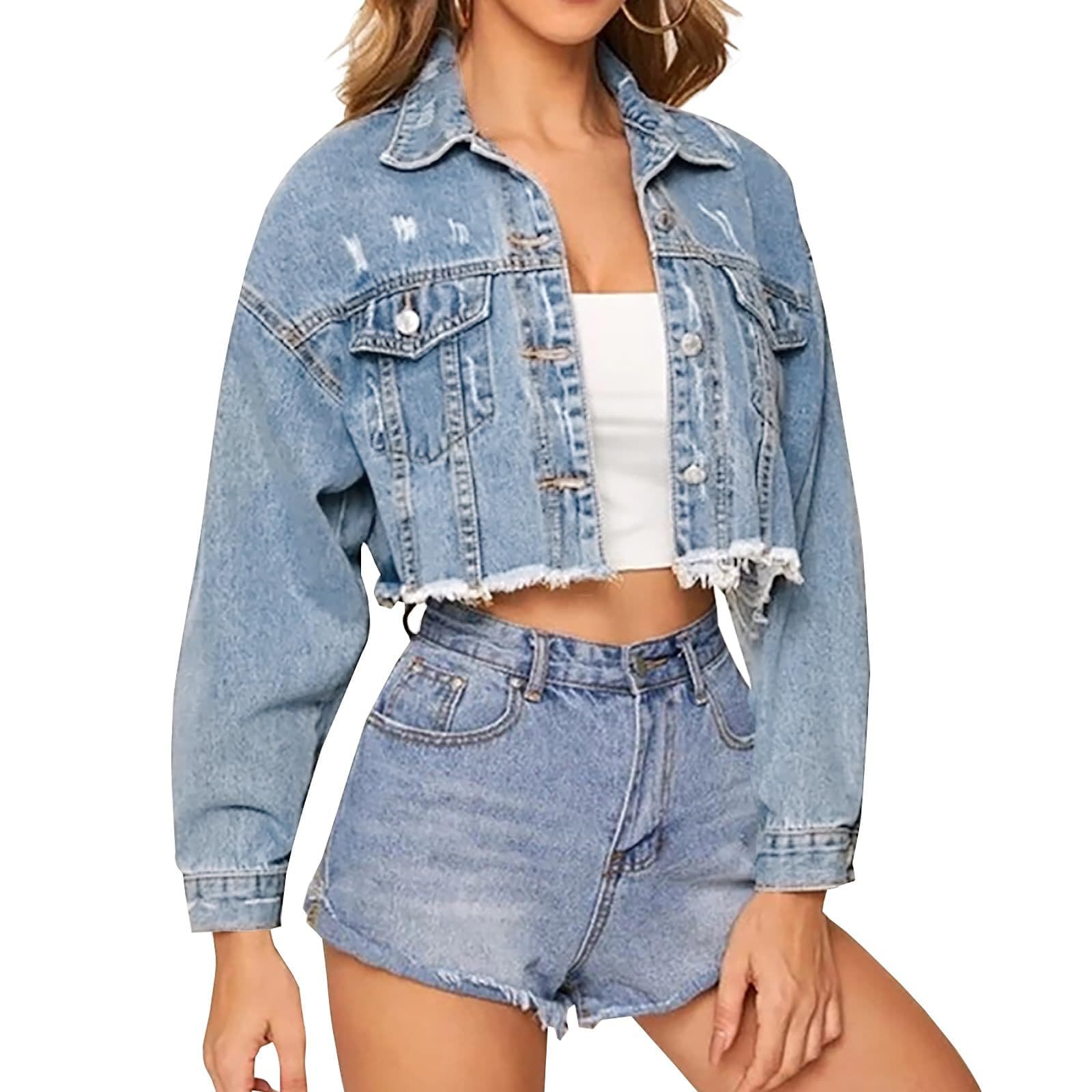 New Cross-Border European and American Style Women's Short Denim Jacket for Spring, Suitable for Amazon and AliExpress