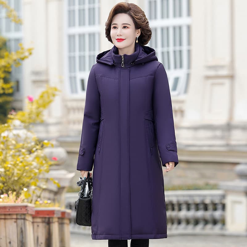 2024 New Casual Down Jacket for Mothers, Extended Length Thickened Knee-length Plus-size Winter Wear for Middle-aged and Elderly Women