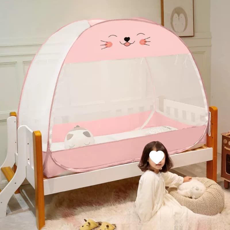 Full Crib Enclosure Mosquito Net Mongolian Yurt Style Anti-Fall Cartoon Kids Mosquito Net Three-Door Kindergarten No Installation Required