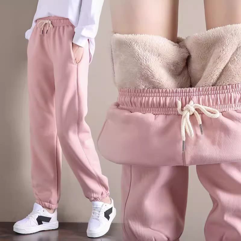 Autumn/Winter Versatile Sweatpants for Women, Thickened Fleece-Lined, Student Korean Style Casual Sweatpants, Pink, Trendy