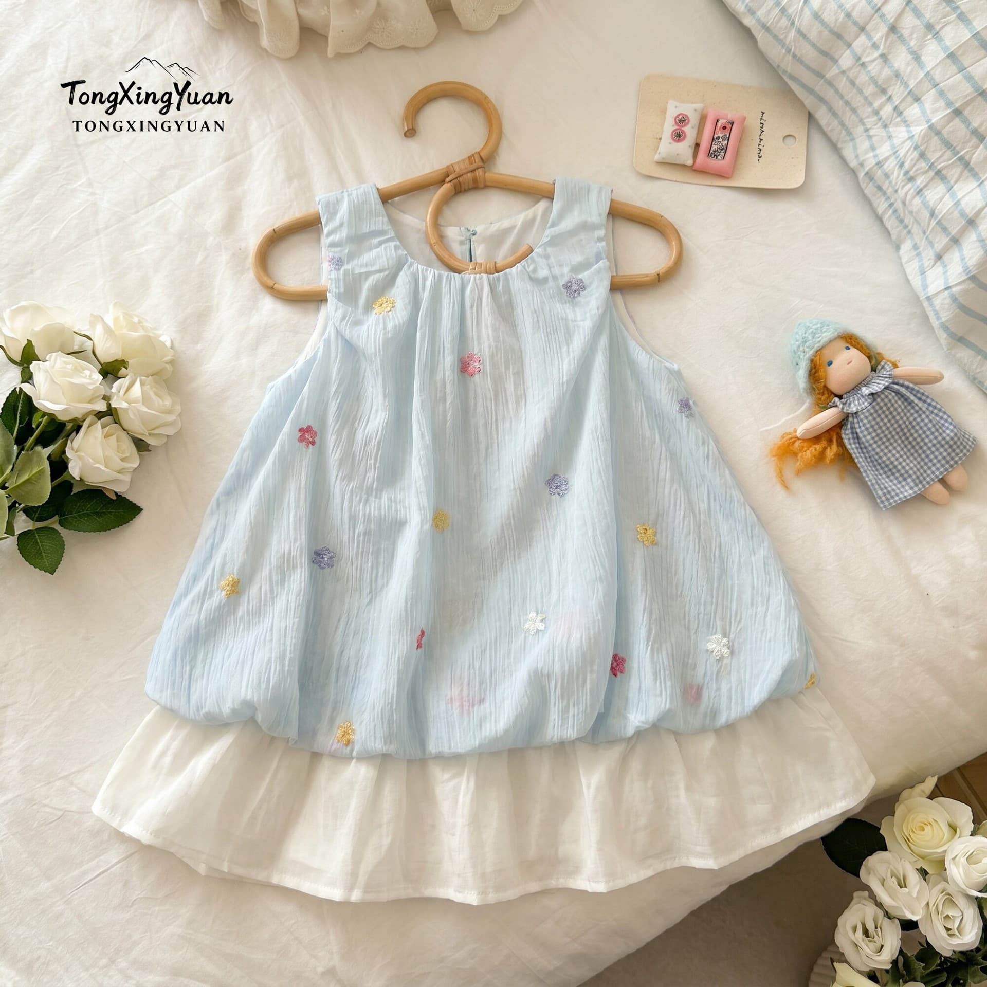 Girls dress summer dress 2026 summer new style children's style princess dress baby girl embroidered breathable vest dress