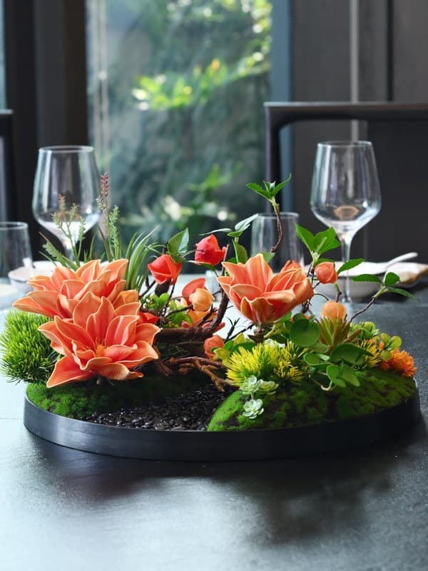Hotel Large Round Dining Table Centerpiece Flower Arrangement for Lazy Susan Middle Faux Flowers New Chinese Style Minimalist Decorative Ornament