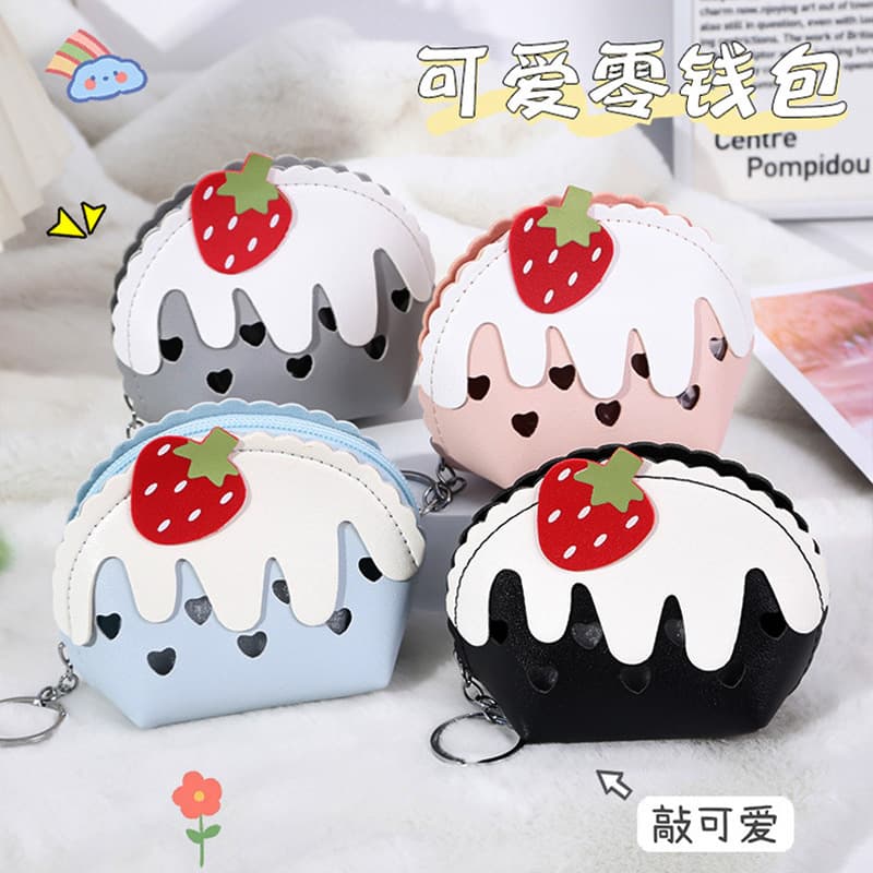 2024 Strawberry Ice Cream Mini Coin Purse Change Cute Small Bag Zipper Student Cartoon Wallet Women's Short