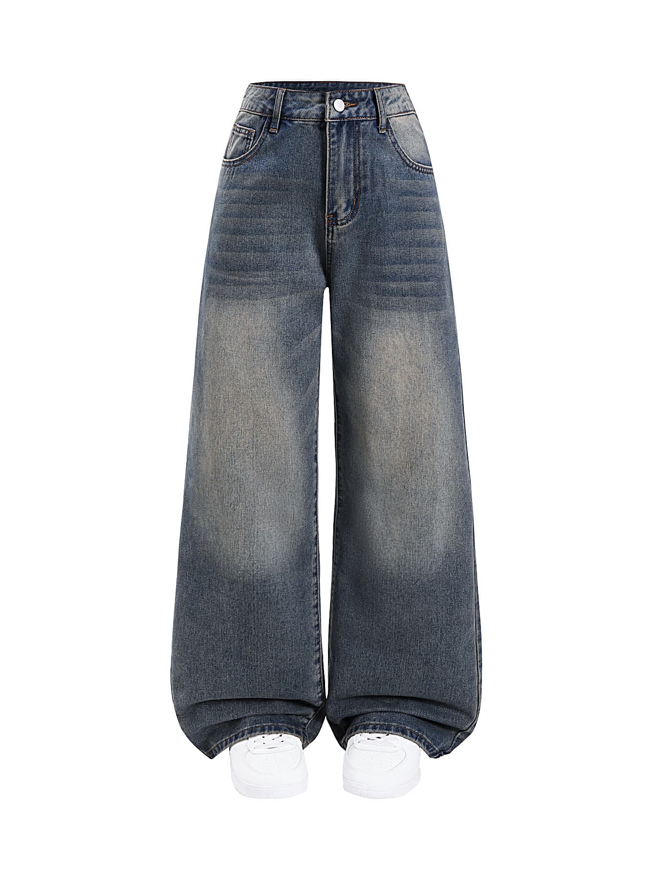 Overseas Stock for Amazon US/EU - American Street Style Washed Distressed Loose Wide-Leg Jeans for Teen Boys