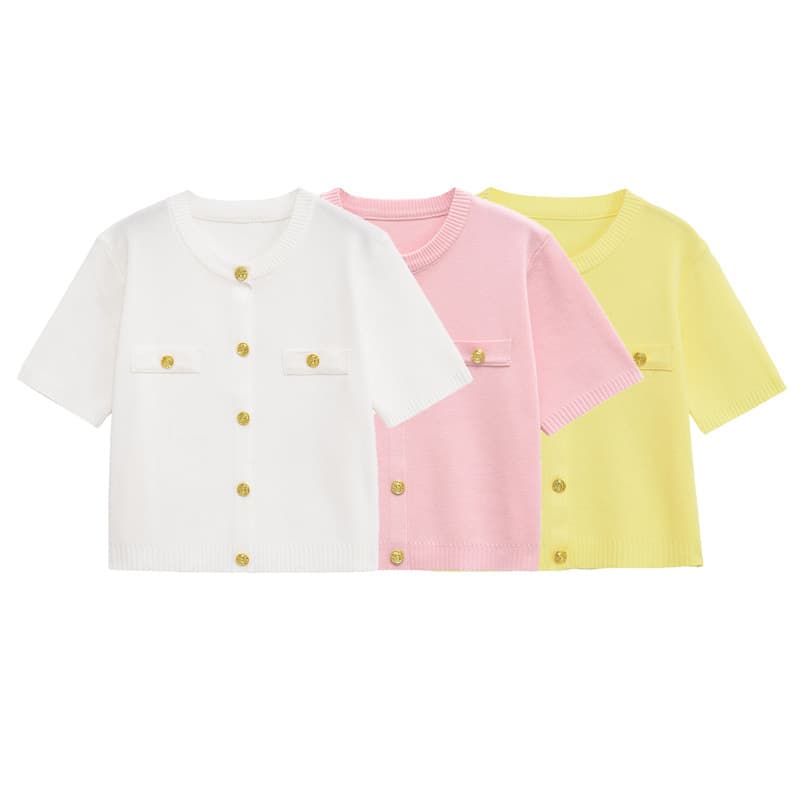 Cross-border trade European and American fashion single-breasted short-sleeve top with plain knit mini skirt 1822022 6236009