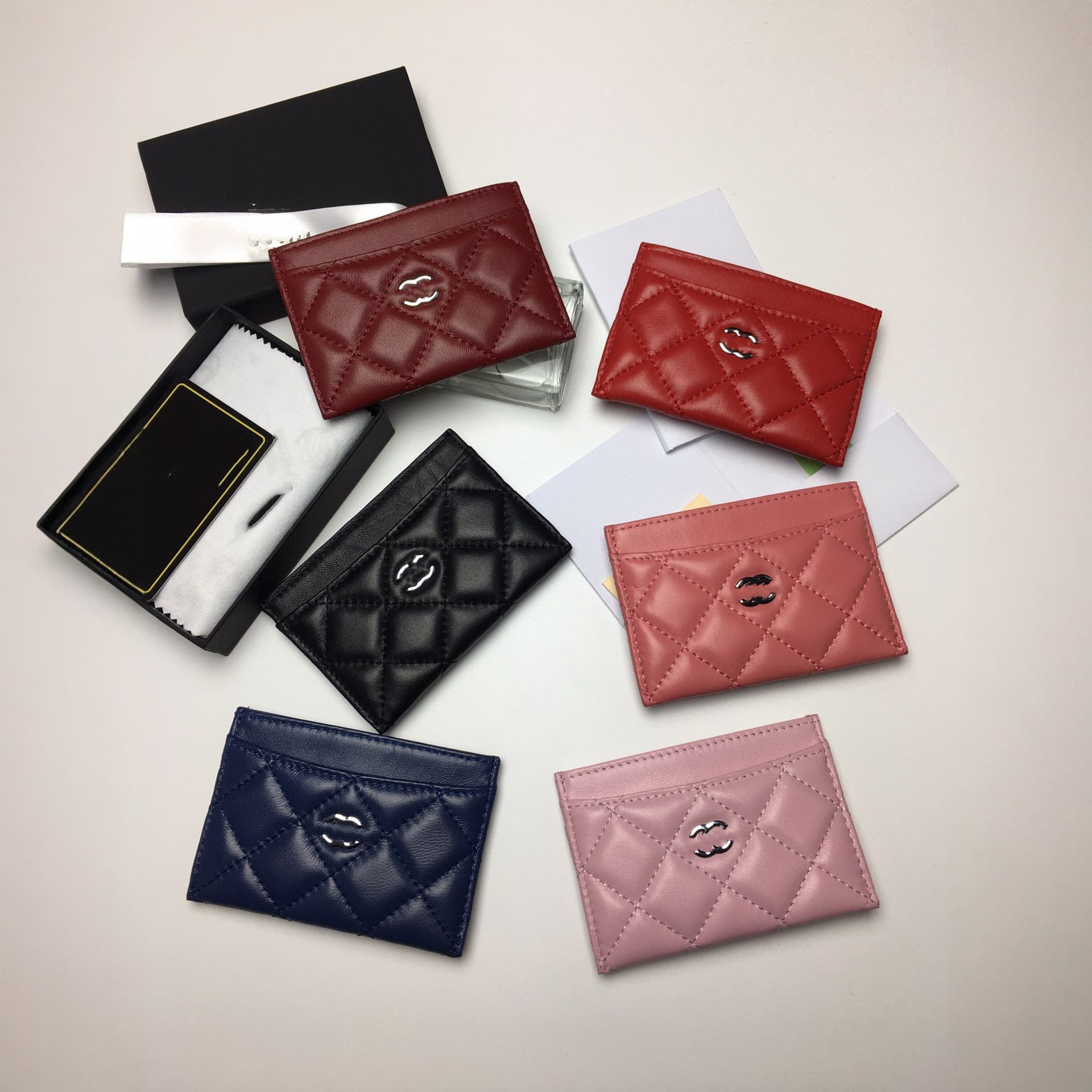 2025 New Classic Chanel-Style Genuine Leather Quilted Ultra-Thin Card Holder Multi-Card Slot ID Card Case Sheepskin with Gift Box