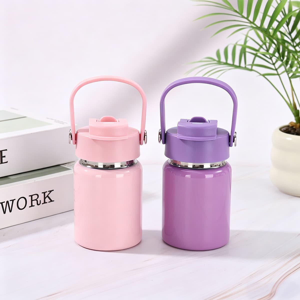Cross-border 304 stainless steel double-layer insulated cup mini portable straw straight drinking cup portable outdoor handle space kettle