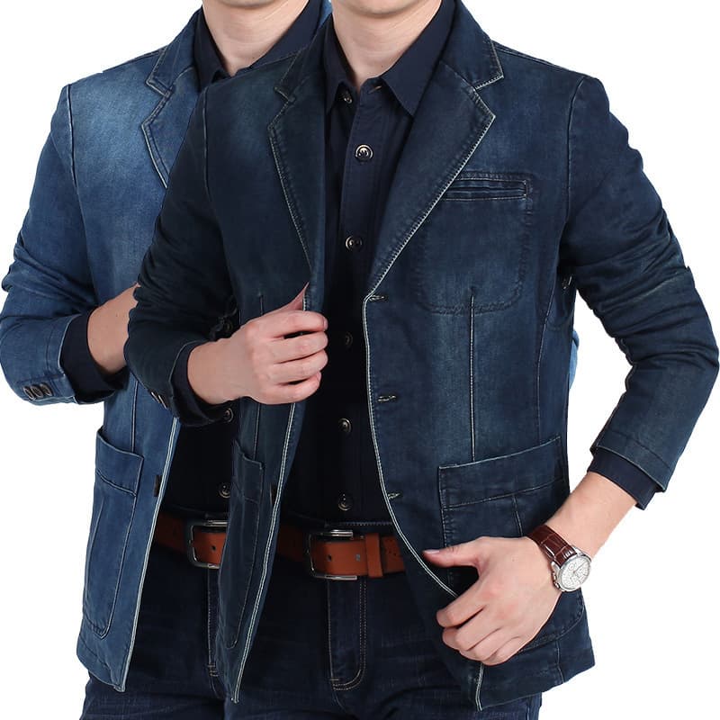 Spring and Autumn New Casual Denim Suit Jacket Men's Handsome Trendy Brand Slim Solid Color Small Suit Fashion Top Jacket