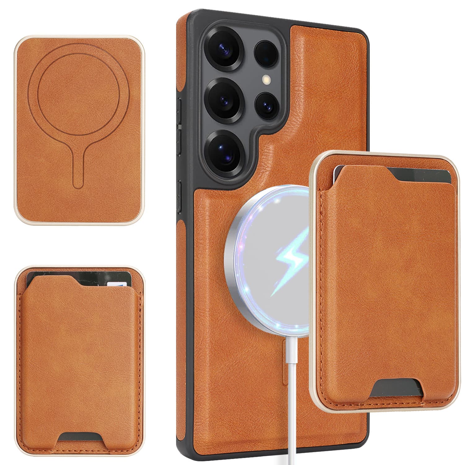 Factory Direct Fit Samsung S26 Ultra Leather Phone Case with Wireless Charging for Apple 17, Magnetic Card Holder Protective Cover