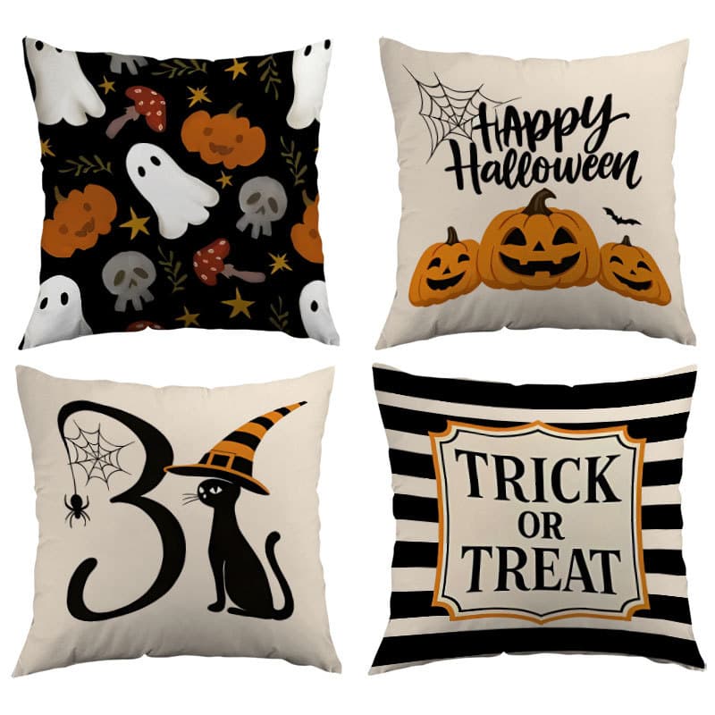 Amazon Hot-Selling Halloween Throw Pillow Cover Peach Skin Fabric Sofa Cushion Cover Bedside Backrest Pillowcase Factory Wholesale