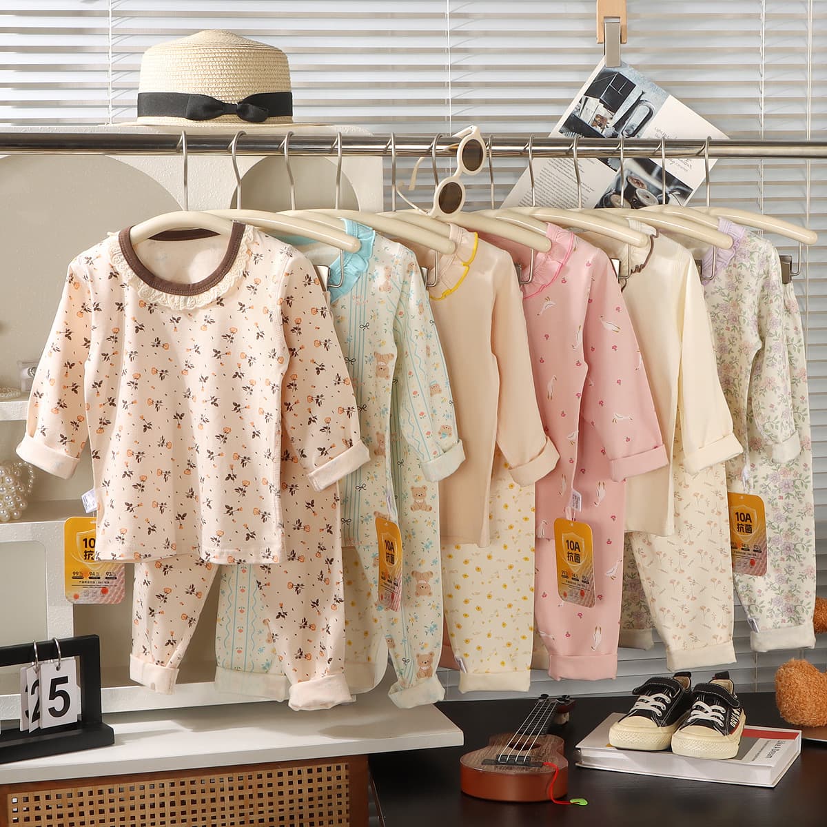 Children's Cotton Pajama Set for Girls and Boys, Cartoon Long Sleeve Homewear, Baby Sleepwear, Air Conditioning Suit