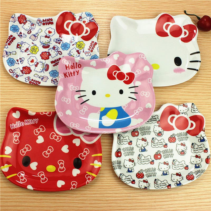 KITTY Cat Face Melamine Plate, Japanese and Korean Cartoon Tableware, Melamine Resin, Cartoon Kids Snack Plate, Cake Plate