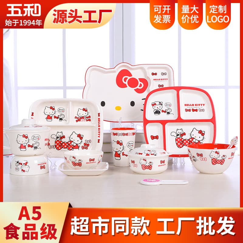 Authentic Sanrio Hello Kitty Children's Melamine Tableware High Aesthetic Value Cartoon Plate Bowl Cup Dishware Wholesale