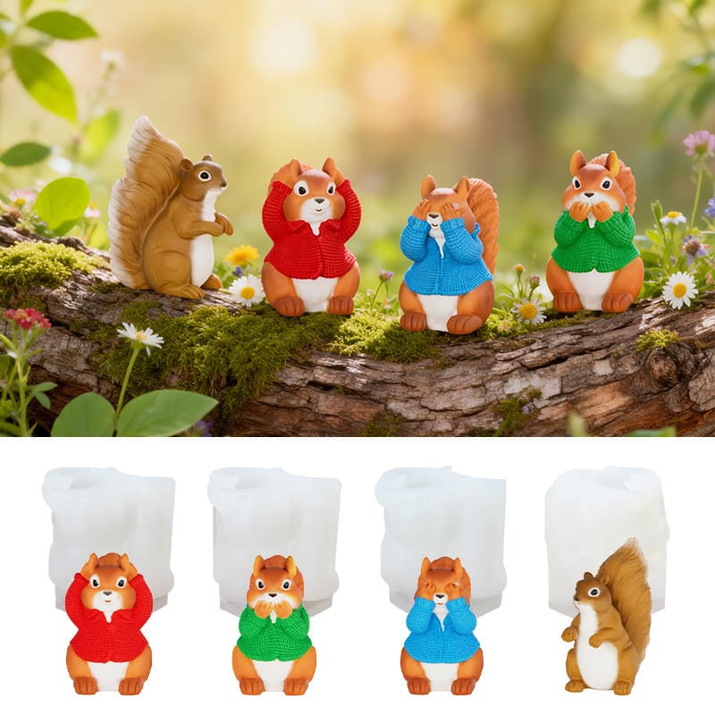 Epoxy Resin 3D Animal Mold Cute Squirrel Covering Mouth and Eyes Mold for Plaster Handmade DIY Decoration