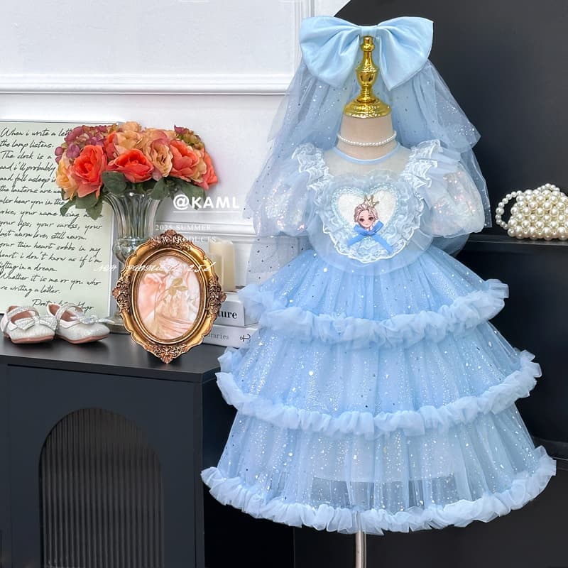 Girls Dress 2025 Frozen Princess Dress Trendy Lace Cake Skirt Elsa Puffy Dress Elsa Gown In Stock