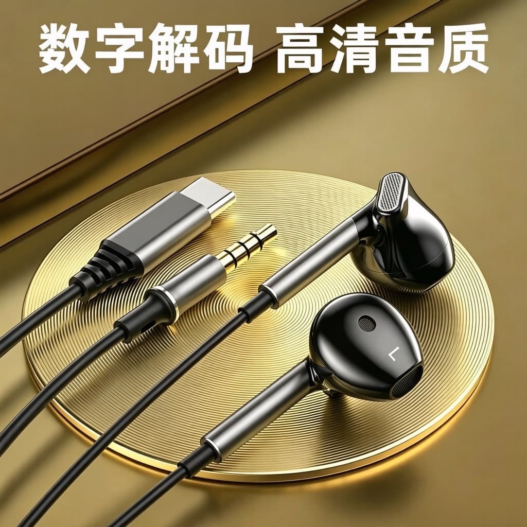 Original headphones TYPE-C Amazon cross-border digital K-singing mobile phone semi-in-ear wired high-quality headphones