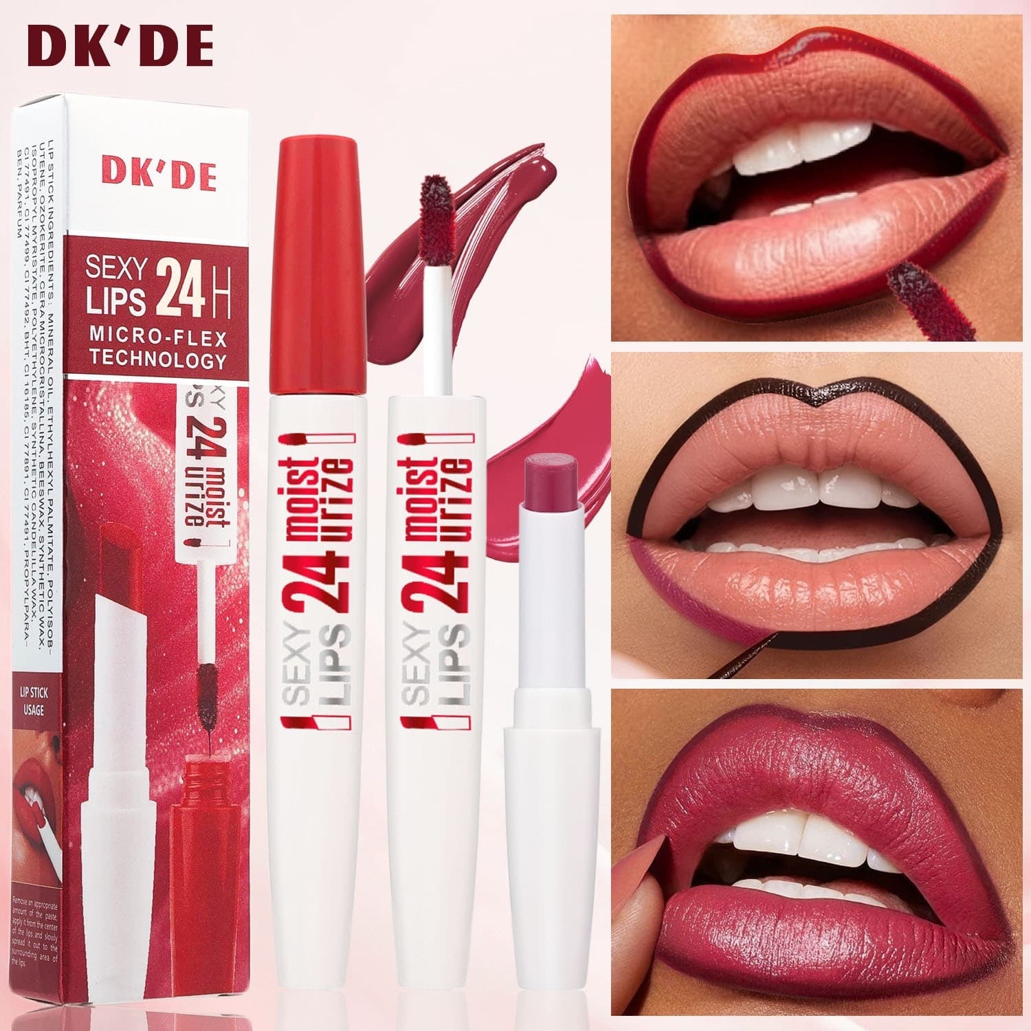 Cross-border TK beauty area hot model DK'DE peel-off lip glaze lip liner not easy to fade double-ended lip glaze lipstick 2