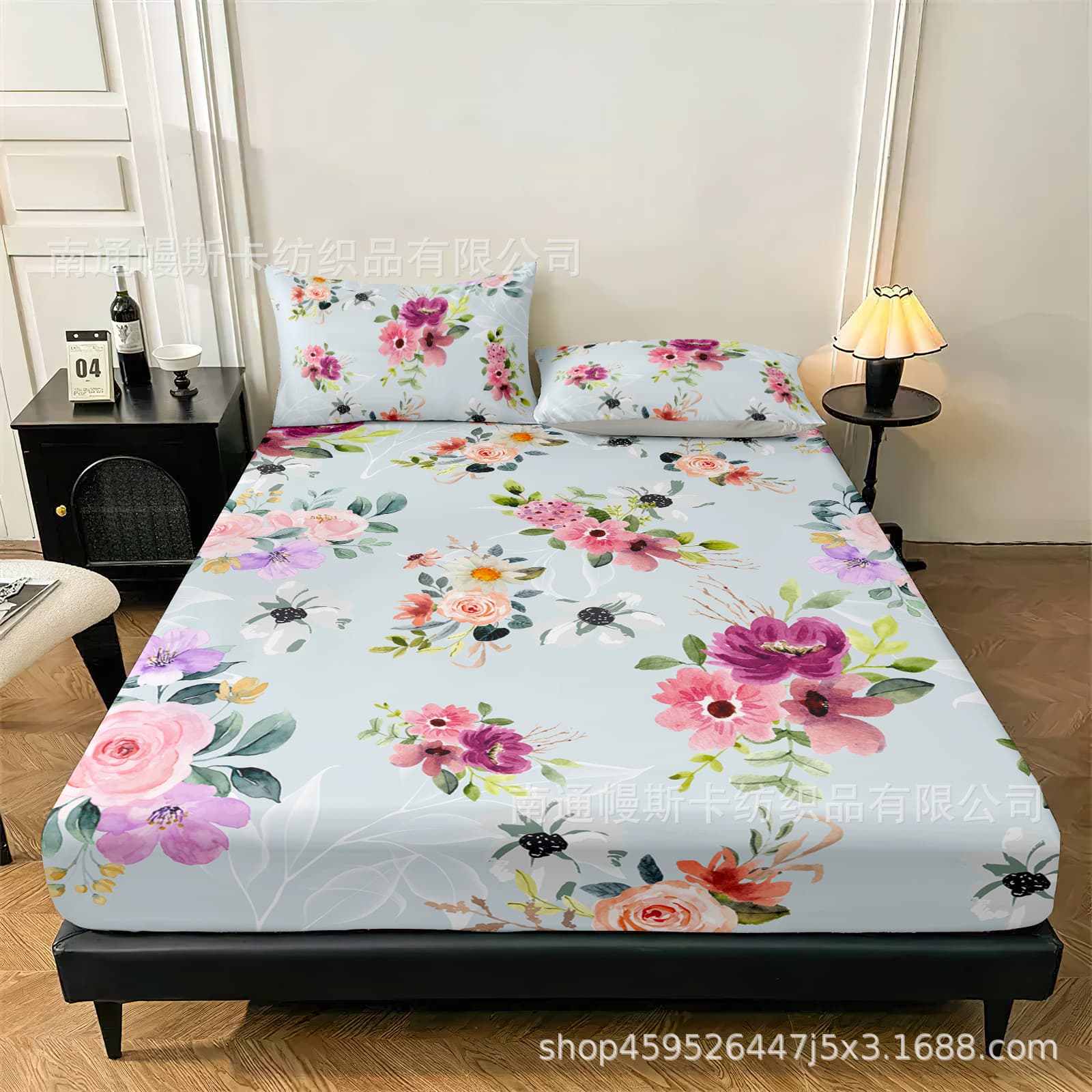 Floral flower bed sheet set Amazon cross-border supply digitally printed bed sheet Nantong direct supply large quantity and good price