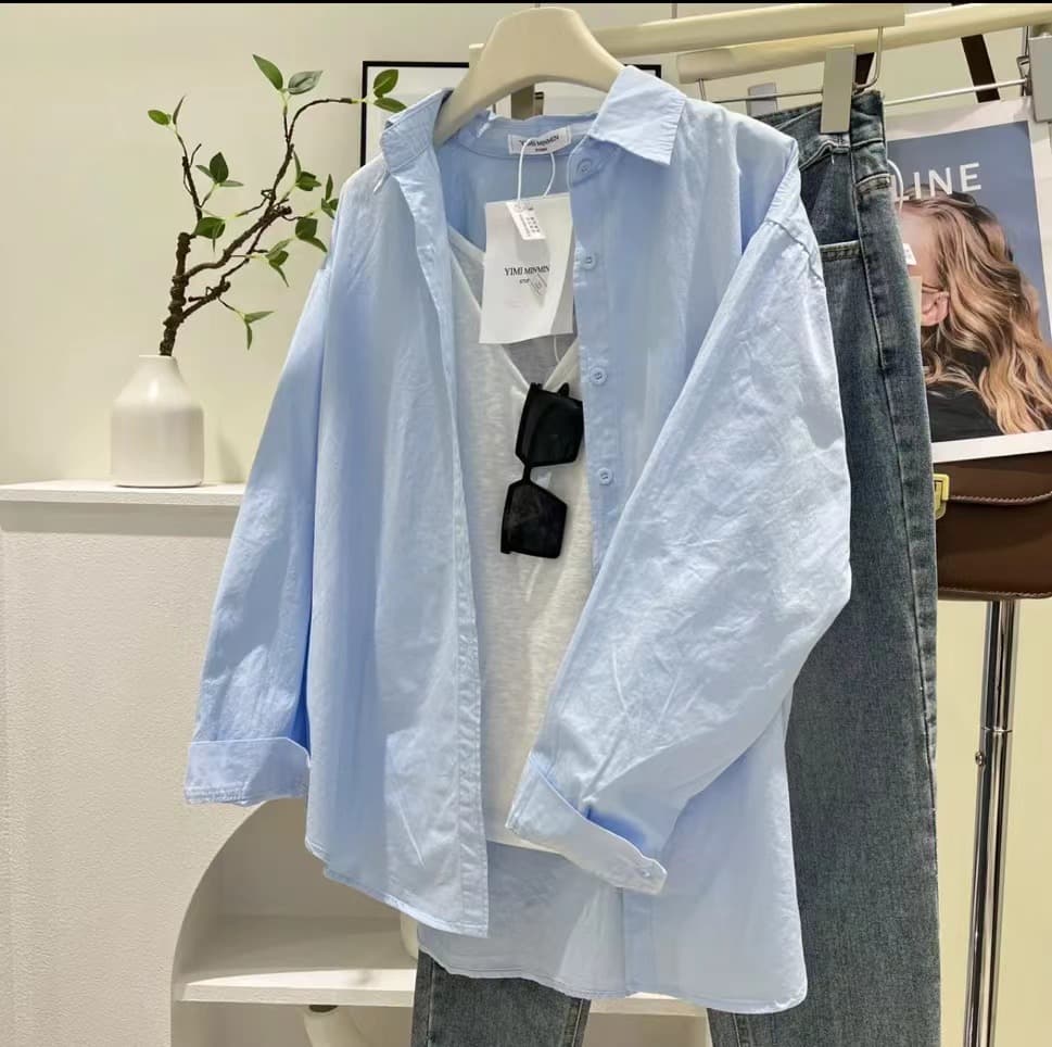 2025 Solid Color Shirt Fashion Casual Elegant Design Versatile Simple Retro Loose Blouse