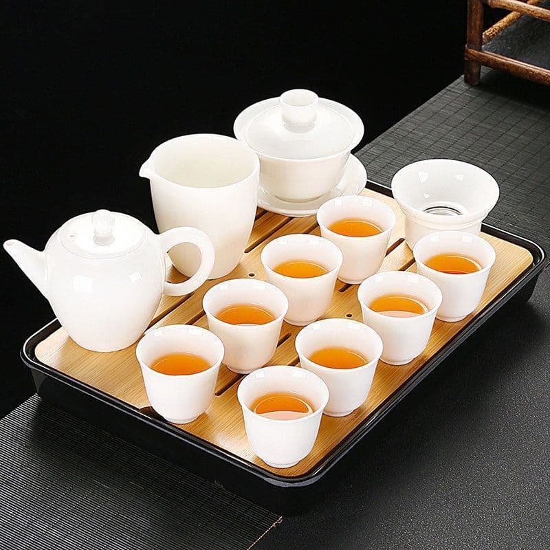 Mutton Fat Jade White Porcelain Kung Fu Tea Set, Full Lidded Bowl Teacup Tea Ceremony, Home Office Reception Brewing Factory