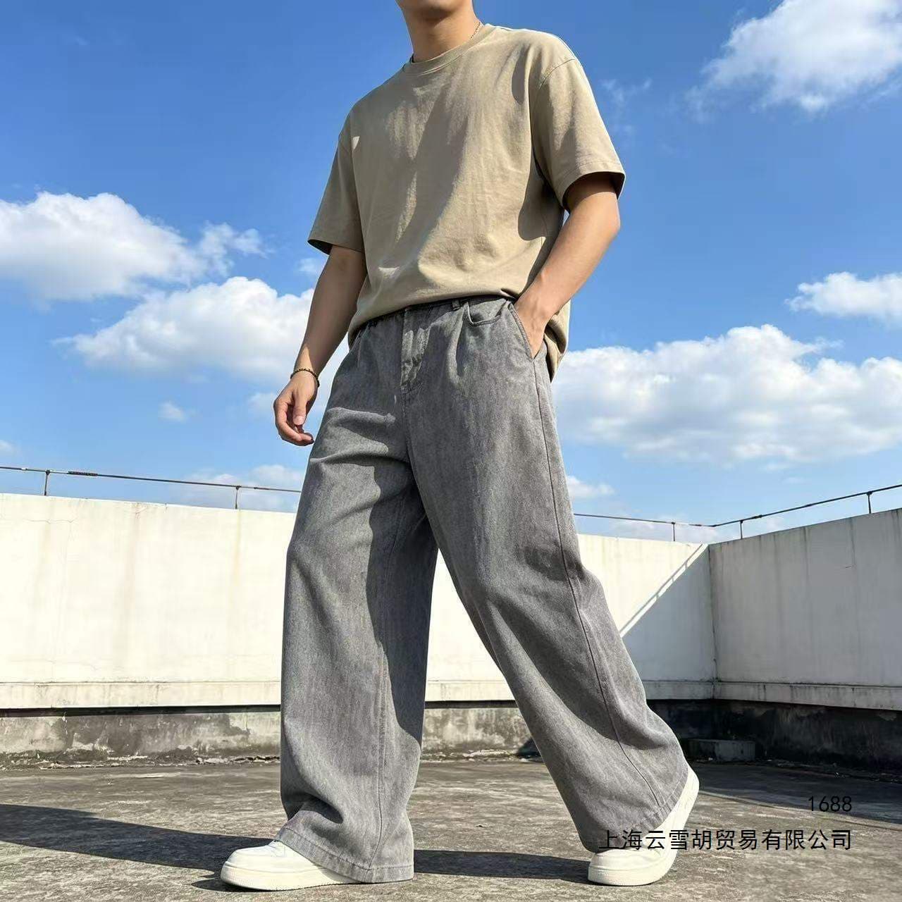 Summer Ice Silk Jeans for Men, Straight Loose Fit, Versatile, Drapey Wide-Leg Trendy Casual Large Size Long Pants for Young People