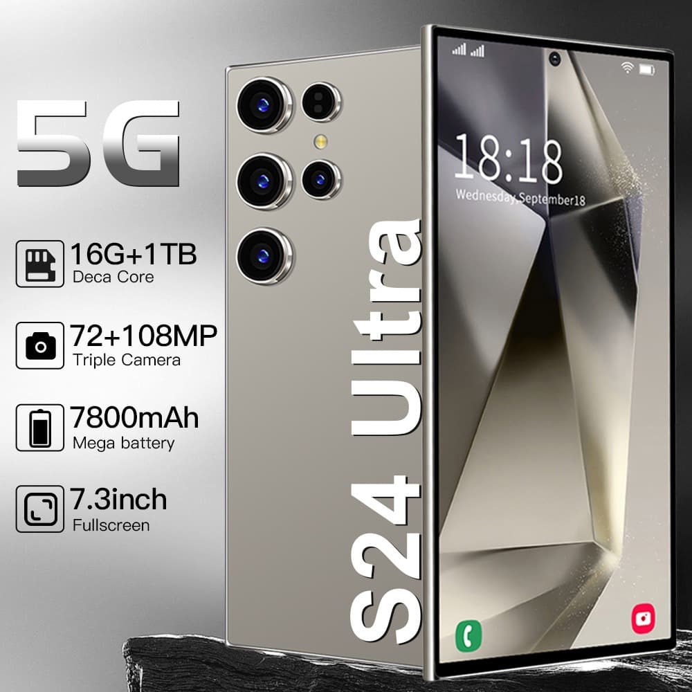 OZON Hot Selling S24 Ultra Built-in Pen Android Smartphone 7.3-inch Large Screen Original Factory Stock Drop Shipping