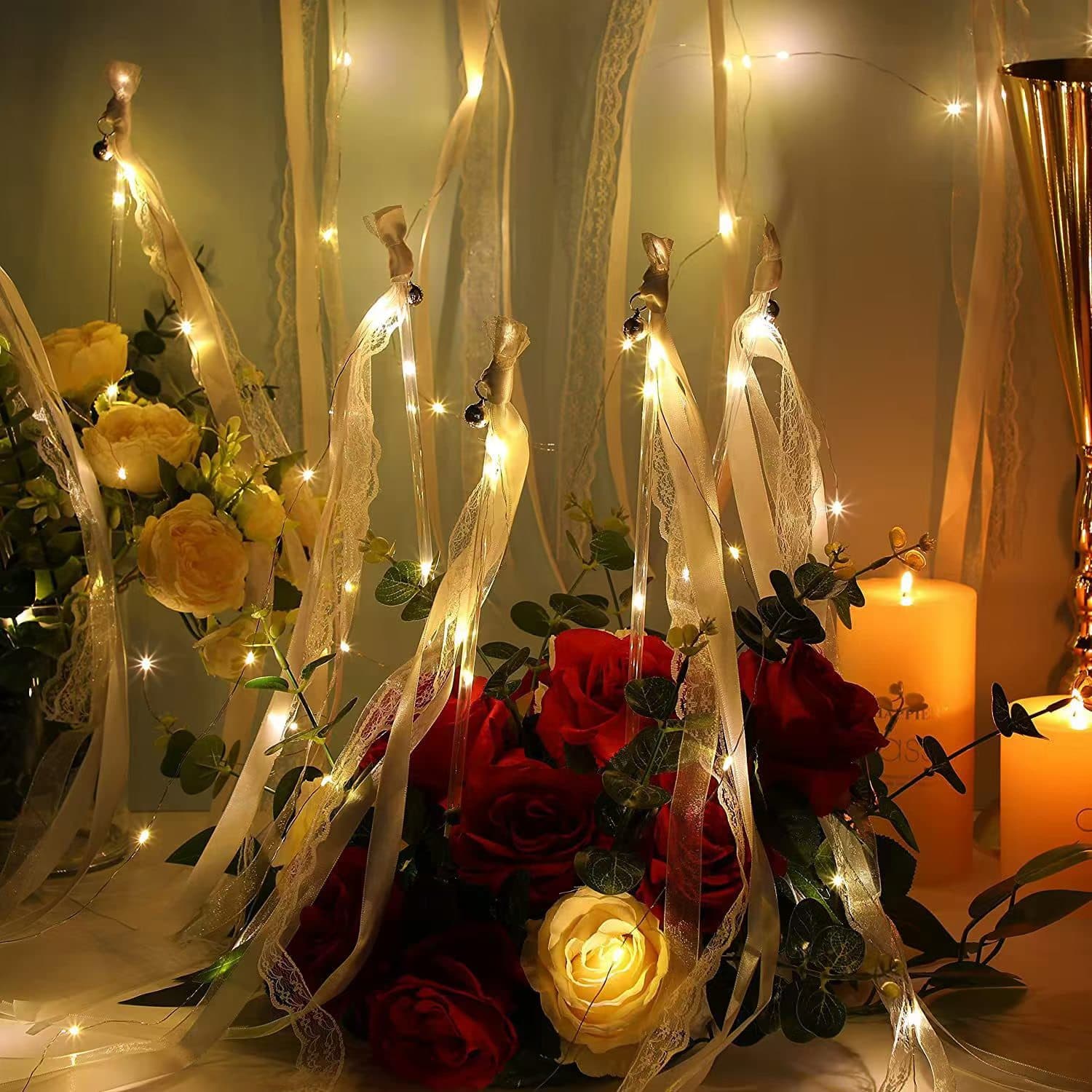 Cross-border LED ribbon fairy wands with bells, party streamers for birthdays and weddings, and glowing shimmering fairy sticks.
