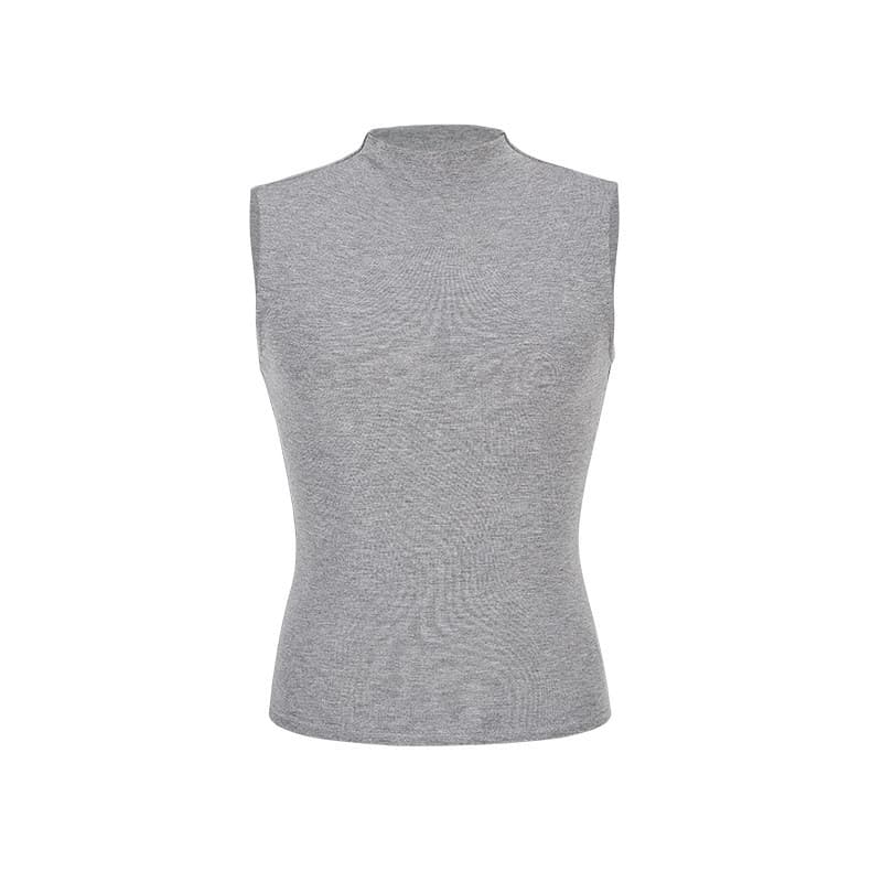 Basic Half-Turtleneck Sleeveless Tank Top for Women Summer Outerwear, Conceals Underarm, Inner Layer, Fitted, Trendy Style