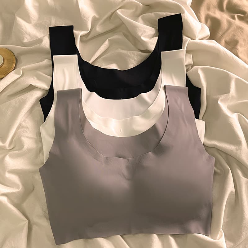Seamless Ice Silk Girls Sports Bra, Wire-Free, Breathable, Student-Friendly, Non-Slip, Enhances Bust Shape, Thin Vest Style