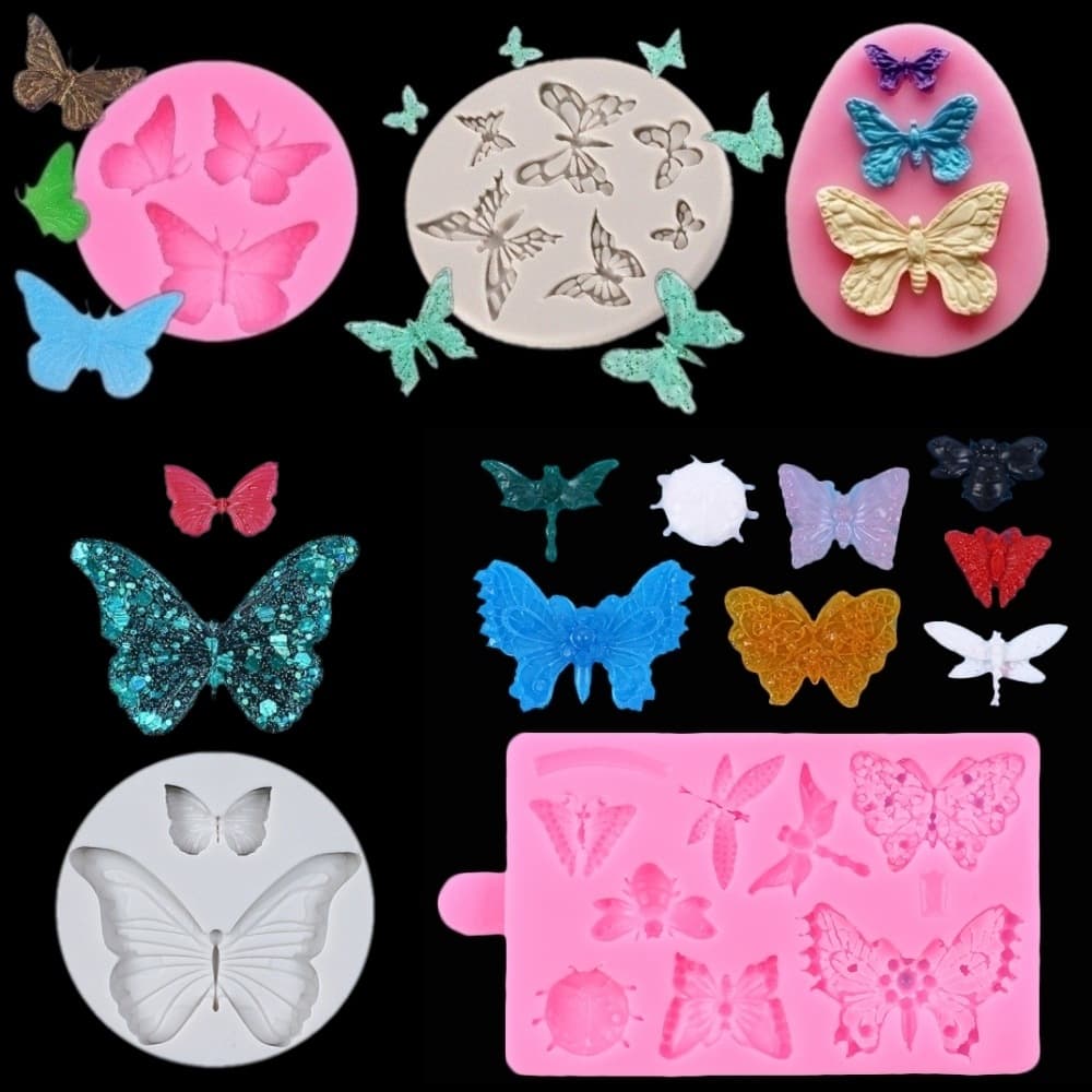 DIY Fondant Cake Baking Mold - Multiple Butterfly Flying Cookie Texture Print Decorative Pattern Silicone Mold