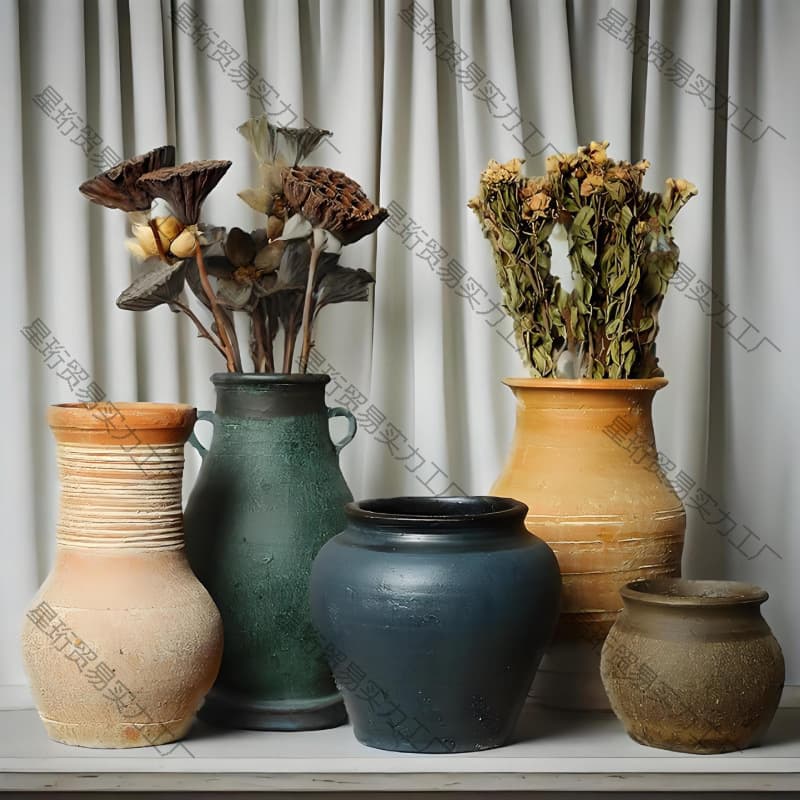 Vintage terracotta flower vase, rustic pottery planter for succulents, breathable clay pot, antique style, dried flower container, earthenware jar