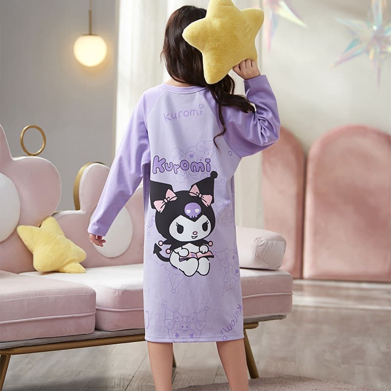 Kuromi Girl Spring Long Sleeve Pure Cotton Cartoon Kids Pajamas Girls Trending Medium Large Kids Cotton Nightgown