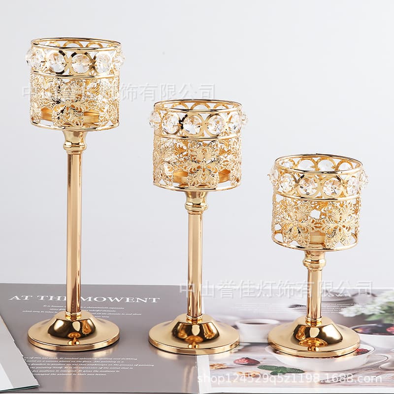 European Mini Crystal Candle Holder Creative Metal Ornament Wedding Hotel Home Candlelight Dinner Prop Decoration