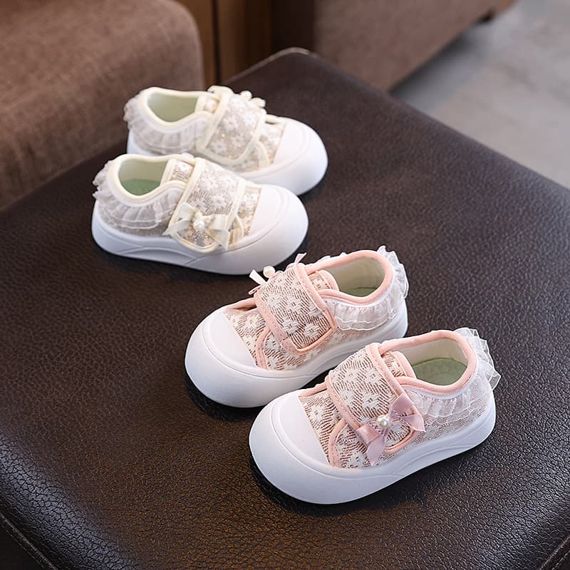 Spring and Autumn Children's Shoes, Lace Trim Girls' Floral Casual Shoes, Fresh Korean Style Baby Shoes, Trendy Children's Single Shoes