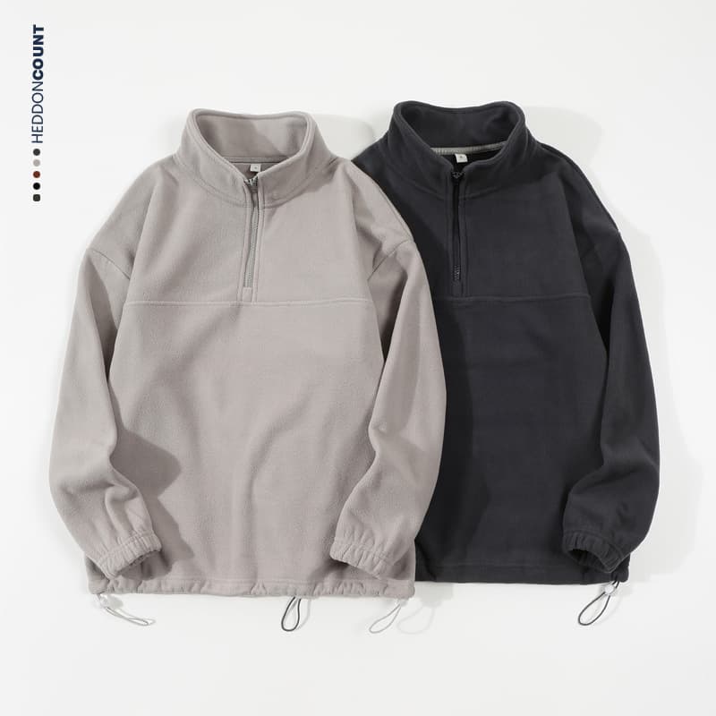 Men's and women's new winter half-zip stand-up collar sweatshirt jacket loose velvet double-sided polar fleece long-sleeved top
