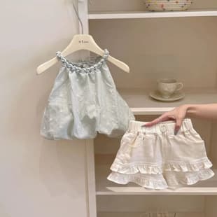 New Summer Baby Girl Fashionable Korean Style Trendy Vest Camisole Two-Piece Set with Shorts
