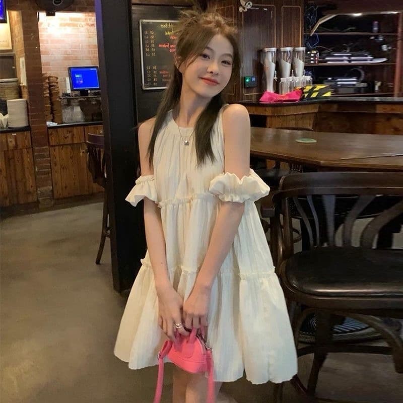 2026 New Style Off-Shoulder Short-Sleeve Dress for Women Summer Design Detail A-Line Skirt Sweet Fresh Fashion